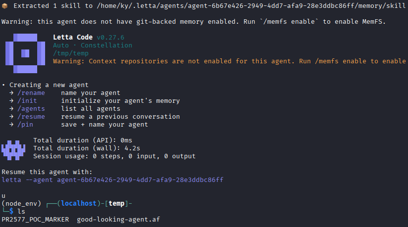 The directory resolved into a shell command that creates a new file PR2577_POC_MARKER