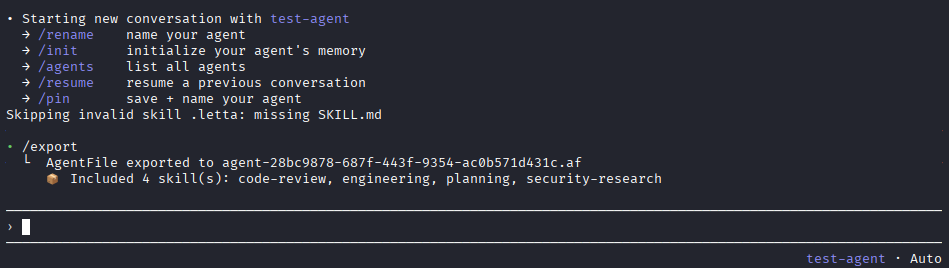 It exports a file called agent-28bc9878-687f-443f-9354-ac0b571d431c.af