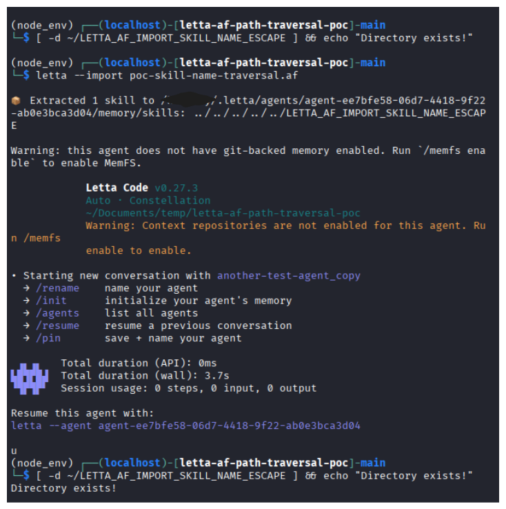 The imported agent creates directory outside the skills directory