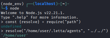 The output of resolve method is /home/user